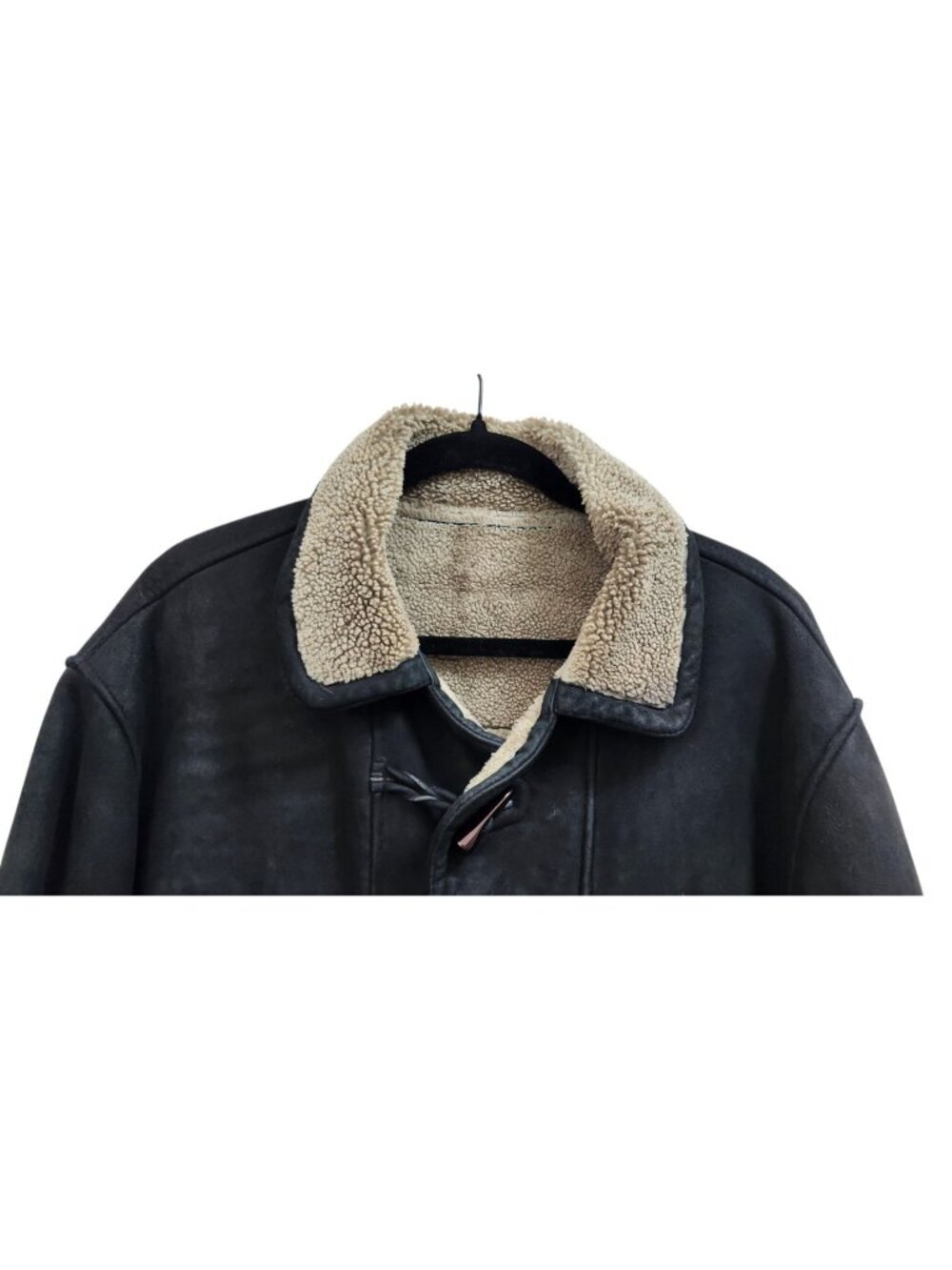 Vintage Suede Shearling Jacket Unisex L Black Sheepskin Coat MADISKIN - Picture 3 of 13